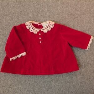 Vintage 1960-1970 Nannette Red Velvet Blouse | Heirloom Baby Clothes | Christmas